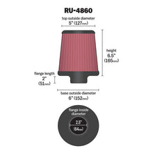 Load image into Gallery viewer, KN-Filter-Universal-Rubber-Filter-2-12-Inch-Flange-6-Inch-Base-5-Inch-Top-6-12-Inch-Height