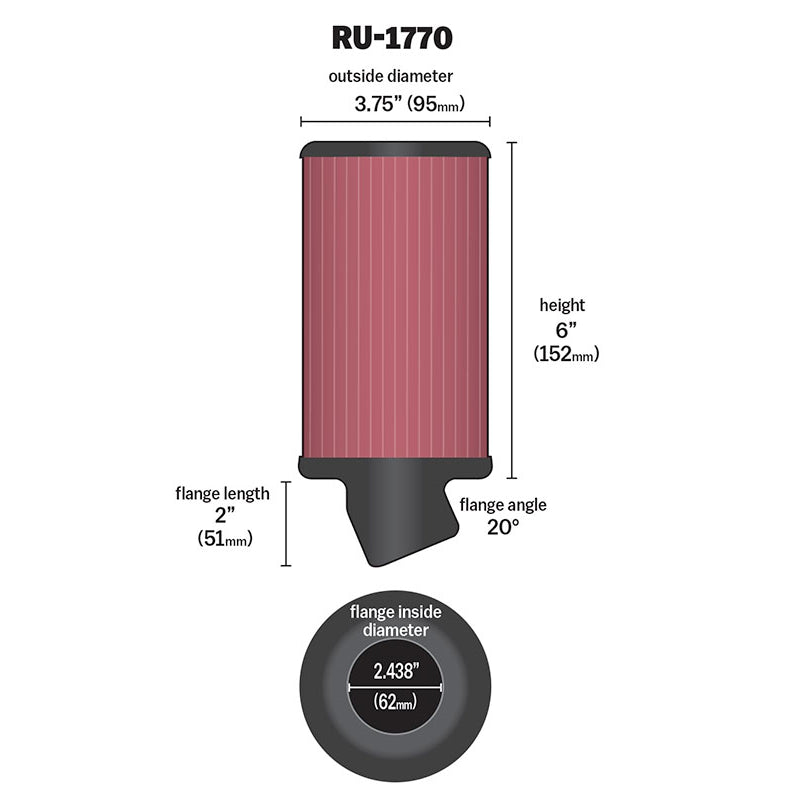 KN-Filter-Universal-Rubber-Filter-2-716-Inch-20-Degree-Flange-3-34-Inch-Od-6-Inch-Height