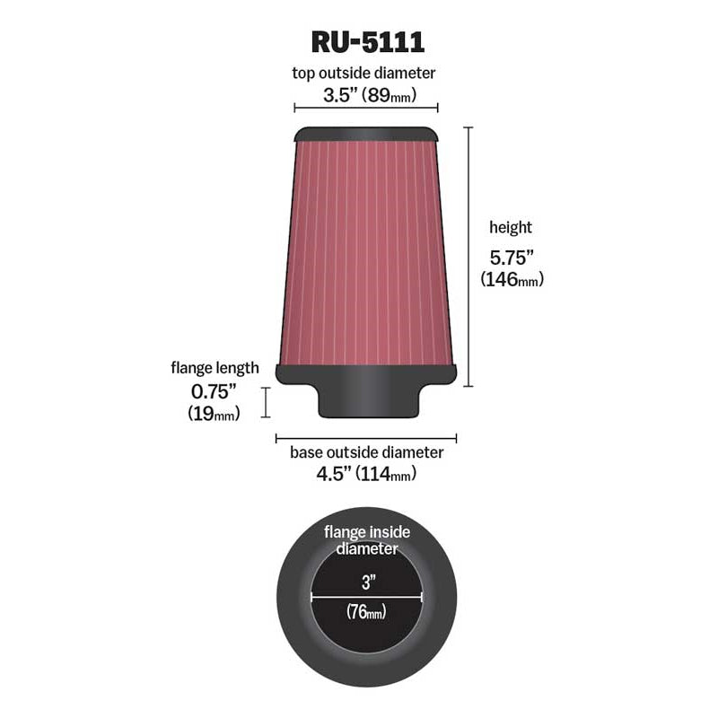 KN-Filter-Universal-Rubber-Filter-3-Flange-4-12-Base-Inch-3-12-Inch-Top-5-34-Inch-Height