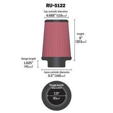 Load image into Gallery viewer, KN-Filter-Universal-Rubber-Filter-3.25-Flange-5.5-Base-4.6875-Top-8-Height