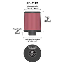 Load image into Gallery viewer, KN-Filter-Universal-Rubber-Filter-3.5In-Flange-6.625In-Top-8In-Height-Center-Hole