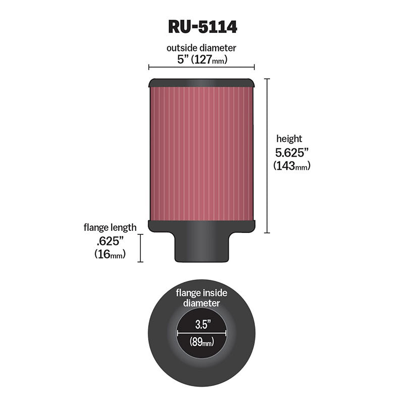 KN-Filter-Universal-Rubber-Filter-3.5In-Flange-Id-X-5In-Od-X-5.625In-H