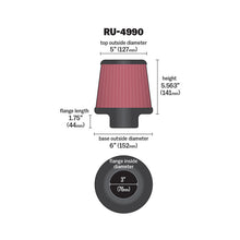 Load image into Gallery viewer, KN-Filter-Universal-Rubber-Filter-Rd-Tapered-3In-Flange-Id-X-6In-Base-Od-X-5In-Top-Od-X-5.563In-H