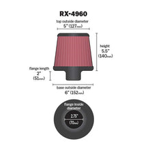 Load image into Gallery viewer, KN-Filter-Universal-X-Stream-Clamp-On-2.75In-Flange-Id--6In-Base-Od--5In-Top-Od--5.5In-Height