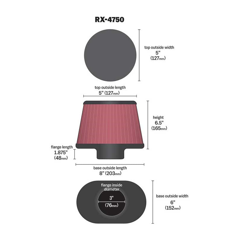 KN-Filter-Universal-X-Stream-Clamp-On-3In-Flange-Id-6Inx8in-Base-5Inx5in-Top-6.5In-Height