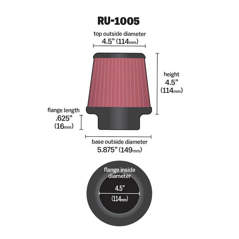 KN-Filter-Universal-X-Stream-Clamp-On-4-12In-Flange-5-78In-Base-4-12In-Top-4-12In-Height