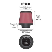 Load image into Gallery viewer, KN-Round-Tapered-Universal-Air-Filter-6-Inch-Flange-7-12-Inch-Base-5-Inch-Top-7-12-Inch-Height