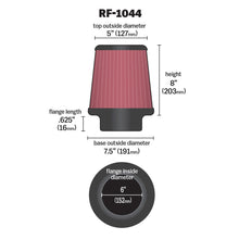 Load image into Gallery viewer, KN-Round-Tapered-Universal-Air-Filter-6-Inch-Flange-7.5-Inch-Base-5-Inch-Top-8-Inch-Height