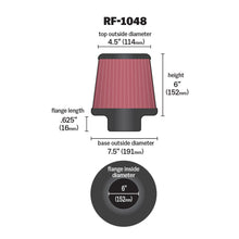 Load image into Gallery viewer, KN-Round-Tapered-Universal-Air-Filter-6In-Flange-Id-X-7.5In-Base-Od-X-4.5In-Top-Od-X-6In-H