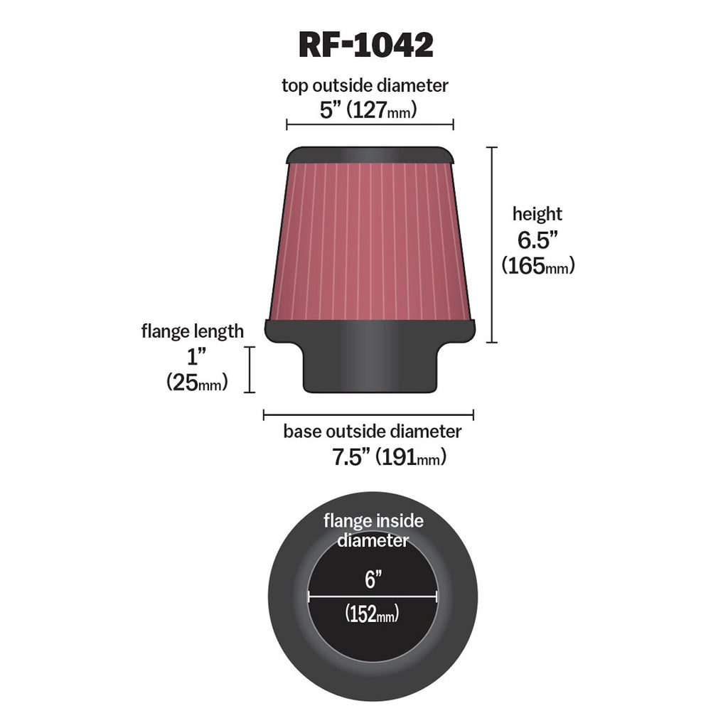 KN-Round-Tapered-Universal-Air-Filter-6In-Flange-Id-X-7.5In-Base-Od-X-5In-Top-Od-X-6.5In-Height