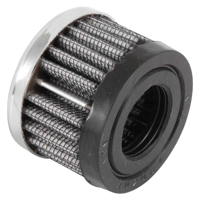 KN-Rubber-Base-Crankcase-Vent-Filter---Chrome-1In-Flange-Id-X-2In-Od-X-1.5In-Height