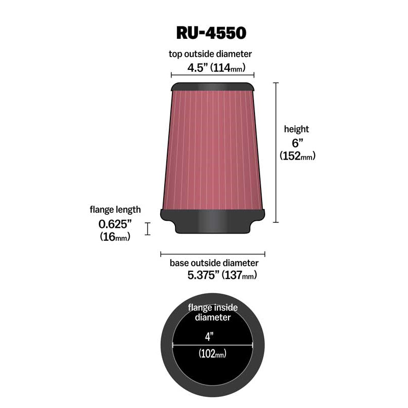 KN-Universal-Air-Filter-4In-Flange--5-38In-Base--4-12In-Top--6In-Height