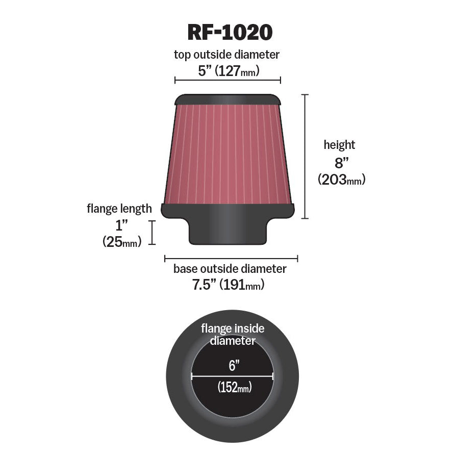 KN-Universal-Air-Filter-6In-Flange-Id-X-7.5In-Base--5In-Od-Top-X-8In-H