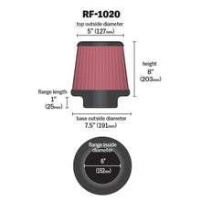 Load image into Gallery viewer, KN-Universal-Air-Filter-6In-Flange-Id-X-7.5In-Base--5In-Od-Top-X-8In-H