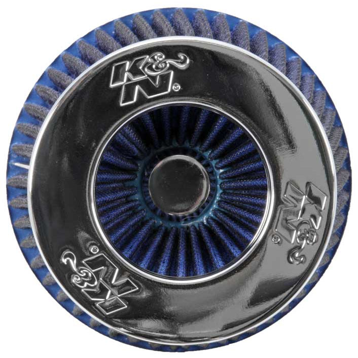 KN-Universal-Air-Filter-Chrome-Round-Tapered-Blue---4In-Flange-Id-X-1.125In-Flange-Length-X-5.5In-H