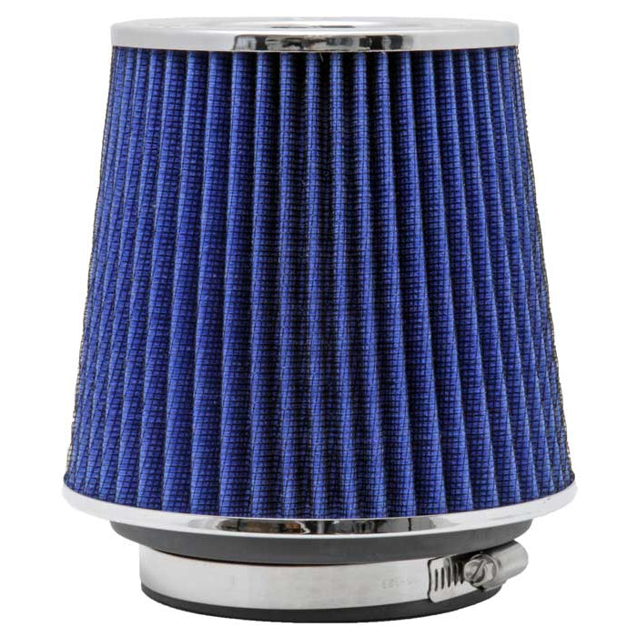 KN-Universal-Air-Filter-Chrome-Round-Tapered-Blue---4In-Flange-Id-X-1.125In-Flange-Length-X-5.5In-H