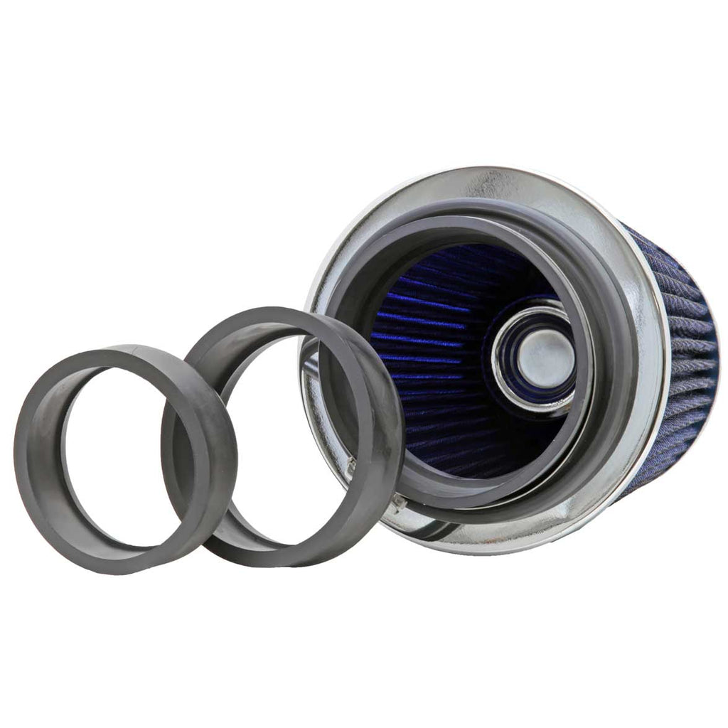 KN-Universal-Air-Filter-Chrome-Round-Tapered-Blue---4In-Flange-Id-X-1.125In-Flange-Length-X-5.5In-H