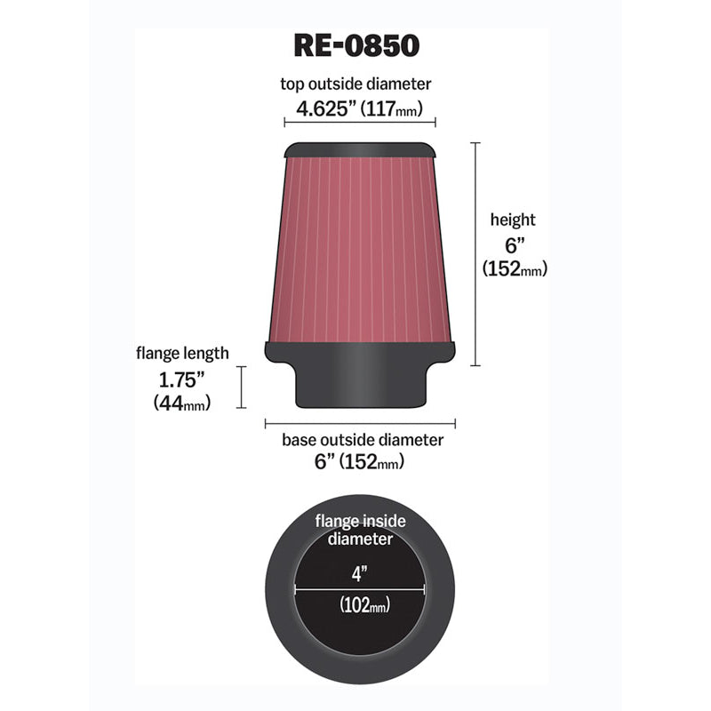 KN-Universal-Air-Filter-(4In.-Flange--6In.-Base-Od--4-58In.-Top-Od--6In.-Height)