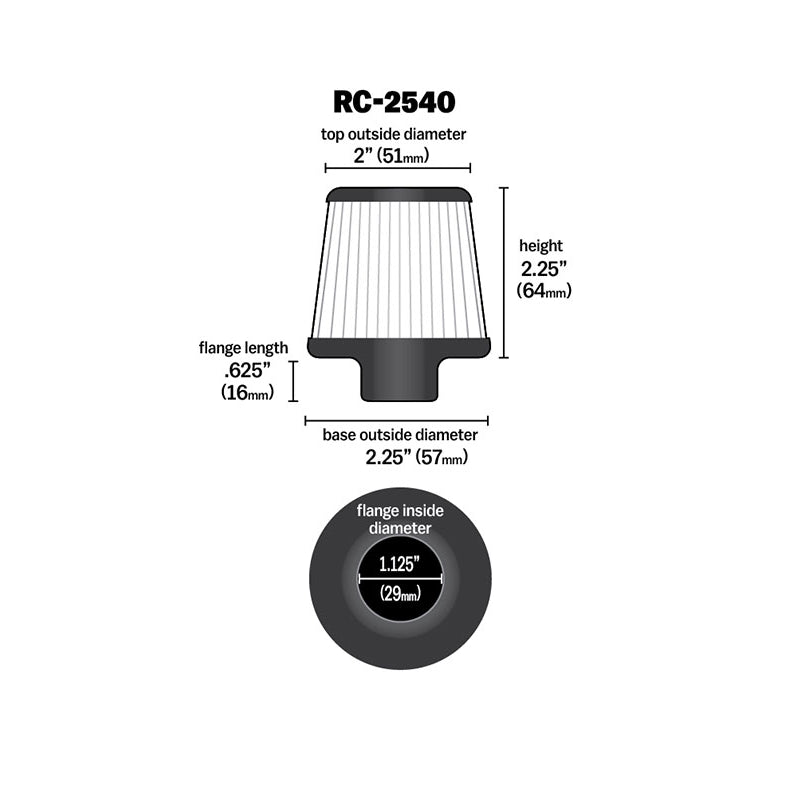 KN-Universal-Chrome-Filter-1-18-Inch-Flg--2-14-Inch-Bottom--2-Inch-Top--2.5-Inch-Height