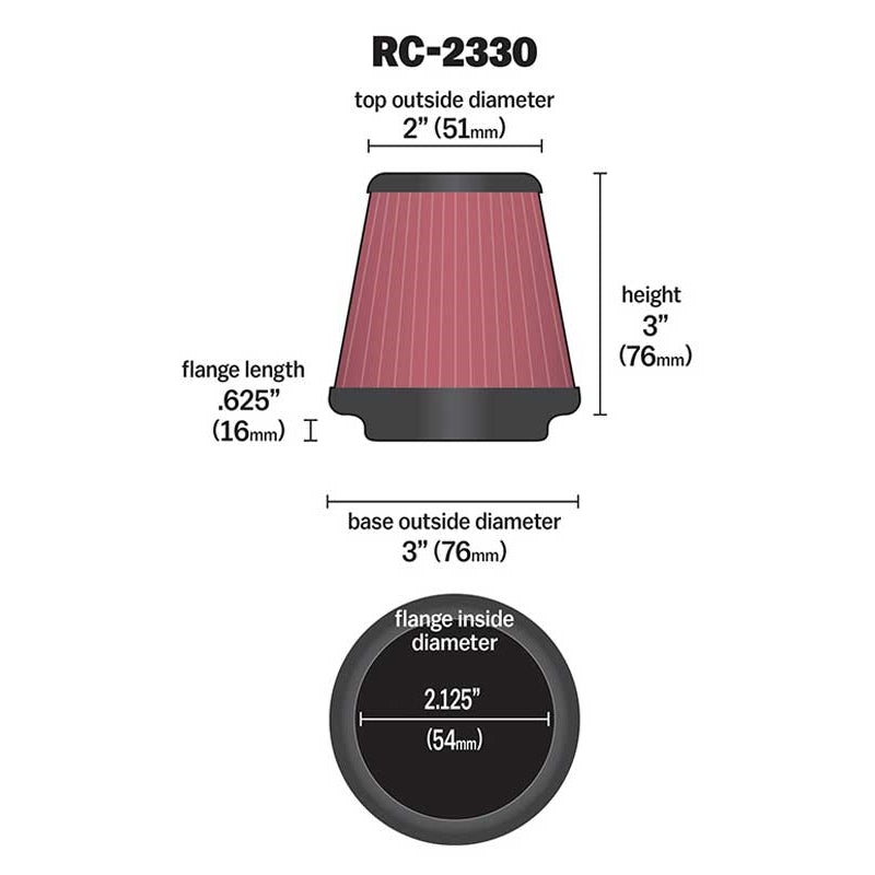 KN-Universal-Chrome-Filter-2-18-Inch-Flg--3-Inch-Bottom--2-Inch-Top--3-Inch-Height