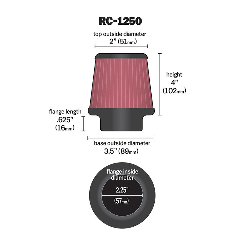 KN-Universal-Chrome-Filter-2.25-Inch-Flange--3.5-Inch-Base--2-Inch-Top--4-Inch-Height