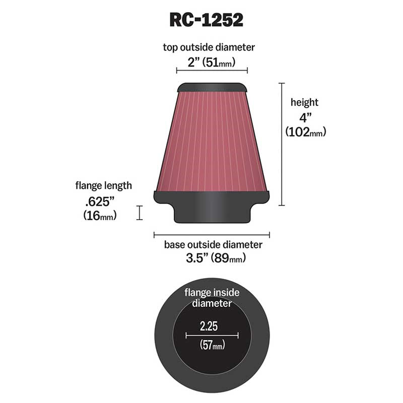 KN-Universal-Chrome-Filter-2.25In-Flange--3.5In-Base--2In-Top--4In-Height---2-Per-Box