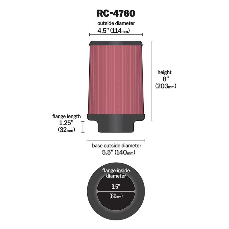 KN-Universal-Chrome-Filter-3-12-Inch-Flg--5-12-Inch-Bottom--4-12-Inch-Top--8-Inch-Height