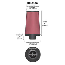 Load image into Gallery viewer, KN-Universal-Chromeround-Tapered-Air-Filter-3In-Flange-Id--6In-Base-Od--4.5In-Top-Od--8In-Height