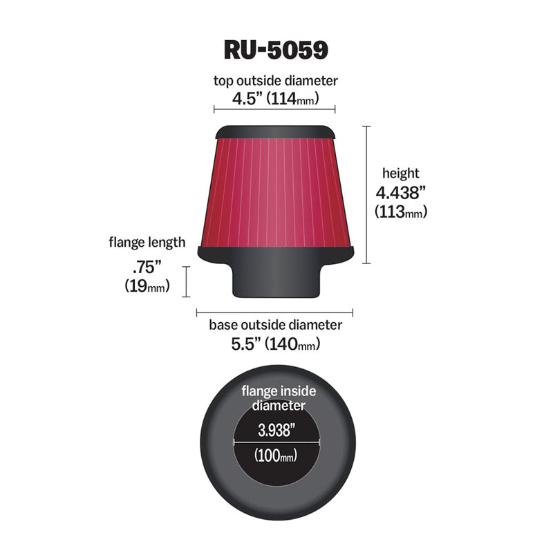 KN-Universal-Clamp-On-Air-Filter-3-1516In-Flg--5-12In-B--4-12In-T--4-716In-H
