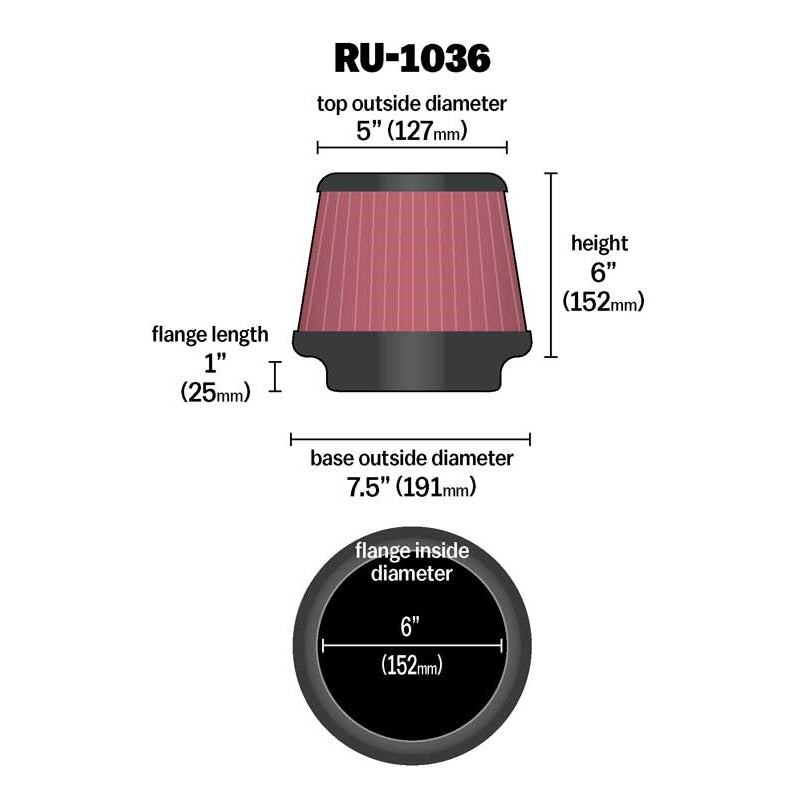 KN-Universal-Clamp-On-Air-Filter-6In-Flg--7-12In-B--5In-T--6In-H