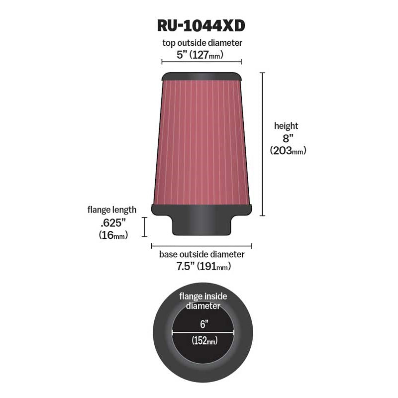 KN-Universal-Clamp-On-Air-Filter-6In-Flg--7-12In-B--5In-T--8In-H