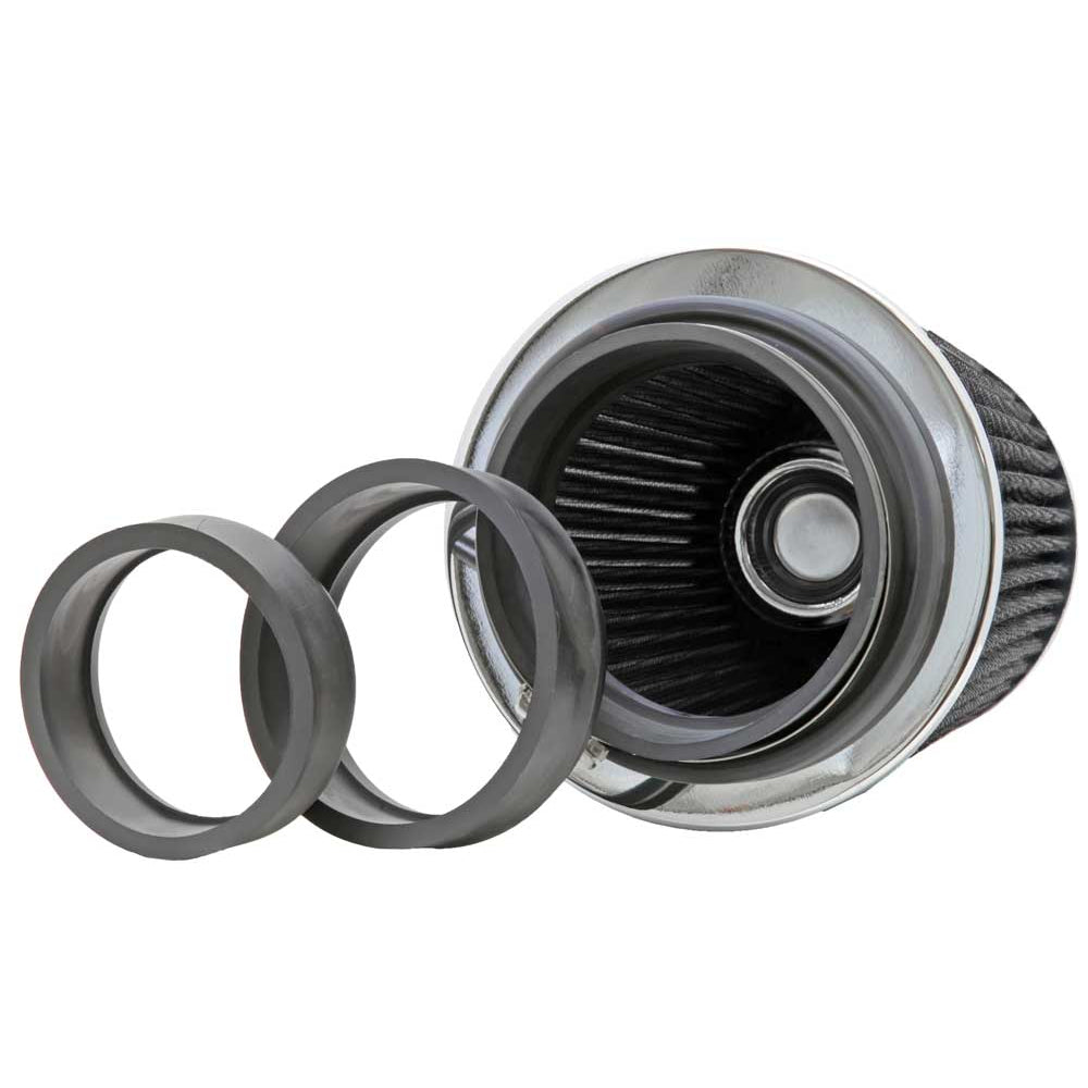 KN-Universal-Filter-Chrome-Round-Tapered-White---4In-Flange-Id-X-1.125In-Flange-Length-X-5.5In-H