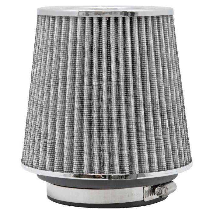 KN-Universal-Filter-Chrome-Round-Tapered-White---4In-Flange-Id-X-1.125In-Flange-Length-X-5.5In-H