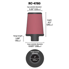 Load image into Gallery viewer, KN-Universal-Filter-Round-Tapered-4In-Flangeid--6.625In-Base-Od--5.25In-Top-Od--9.5In-Height