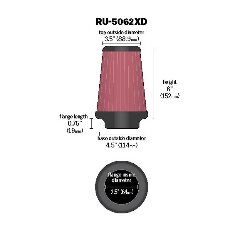 KN-Universal-Rubber-Filter-2-12In-Flg--4-12In-Od-B--3-12In-Od-T--6In-H---Black-Top