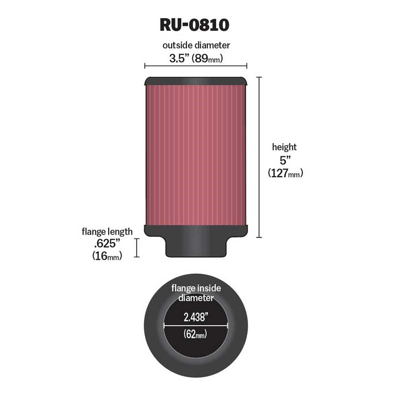 KN-Universal-Rubber-Filter-2.438In-Flange-Id-X-3.5In-Od-X-5In-Height-For-97-98-Yamaha-Tdm850