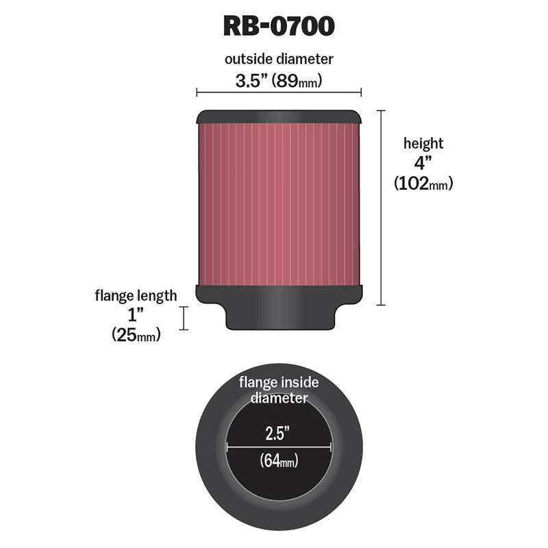 KN-Universal-Rubber-Filter-2.5-Inch-5-Degree-Flg-3.5-Inch-Od-4-Inch-Height