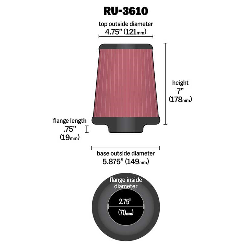 KN-Universal-Rubber-Filter-2.75In-Flange-Id-X-5.875In-Base-Od-X-4.75In-Top-Od-X-7In-Height