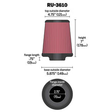 Load image into Gallery viewer, KN-Universal-Rubber-Filter-2.75In-Flange-Id-X-5.875In-Base-Od-X-4.75In-Top-Od-X-7In-Height