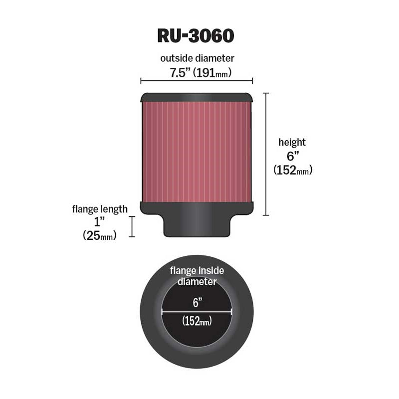 KN-Universal-Rubber-Filter-6In-Flange-Id--7.5In-Od--6In-Height--Round-Straight