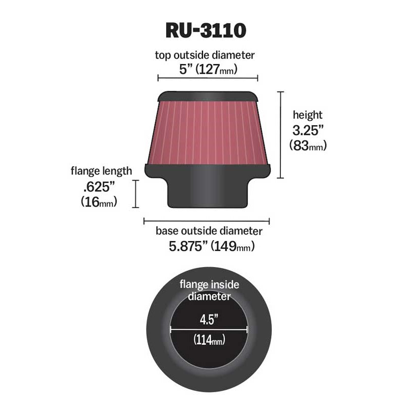 KN-Universal-Rubber-Filter-Round-Tapered-4.5In-Flange-Id-X-5.875-Base-Od-X-5In-Top-Od-X-3.25In-H