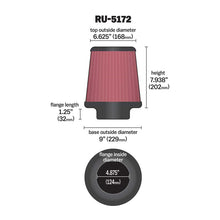 Load image into Gallery viewer, KN-Universal-Rubber-Filter-Round-Tprd-4.875In-Flange-Id-X-9In-Base-Od-X-6.625In-Top-Od-X-7.938In-H