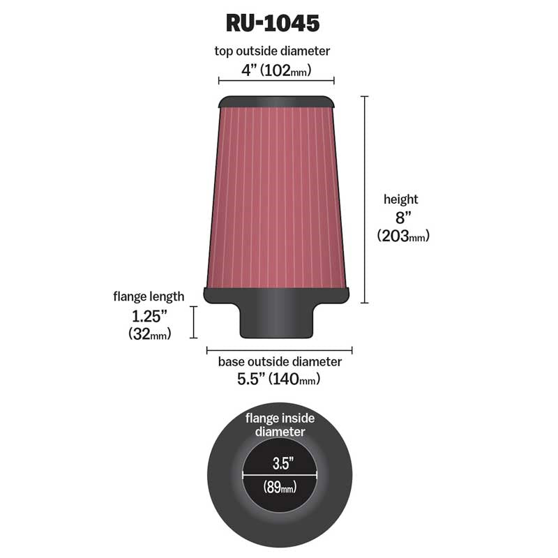 KN-Universal-Tapered-Filter-3.5In-Flange-Id-X-5.5In-Base-Od-X-4In-Top-Od-X-8In-Height