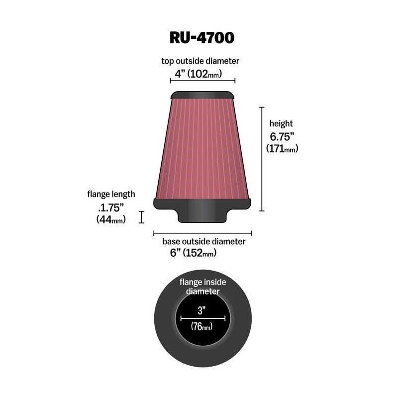 KN-Universal-Tapered-Filter-3In-Flange-Id-X-6In-Base-Od-X-4In-Top-Od-X-6.75In-Height