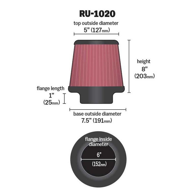 KN-Universal-Tapered-Filter-6In-Flange-Id-X-7.5In-Base-Od-X-5In-Top-Od-X-8In-Height
