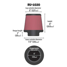 Load image into Gallery viewer, KN-Universal-Tapered-Filter-6In-Flange-Id-X-7.5In-Base-Od-X-5In-Top-Od-X-8In-Height