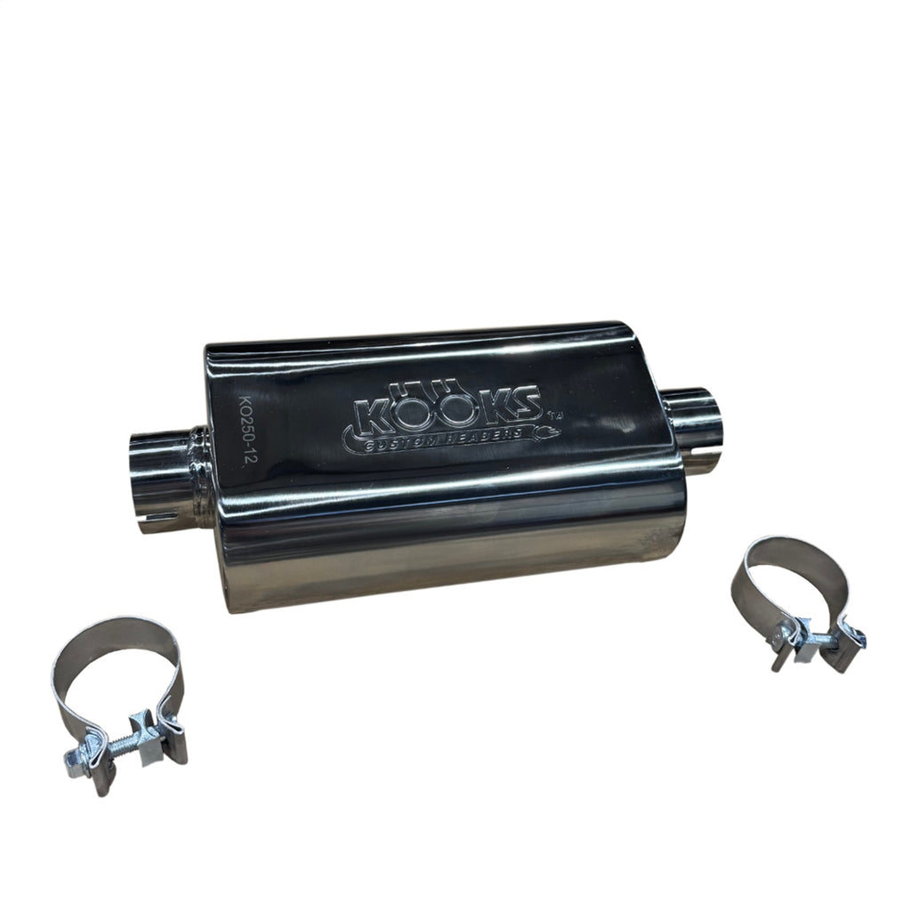 Kooks Custom Headers KO250-12-CI 2-1/2in. Oval Clamp In Muffler 12in. Long Body . Polished Stainless Steel.