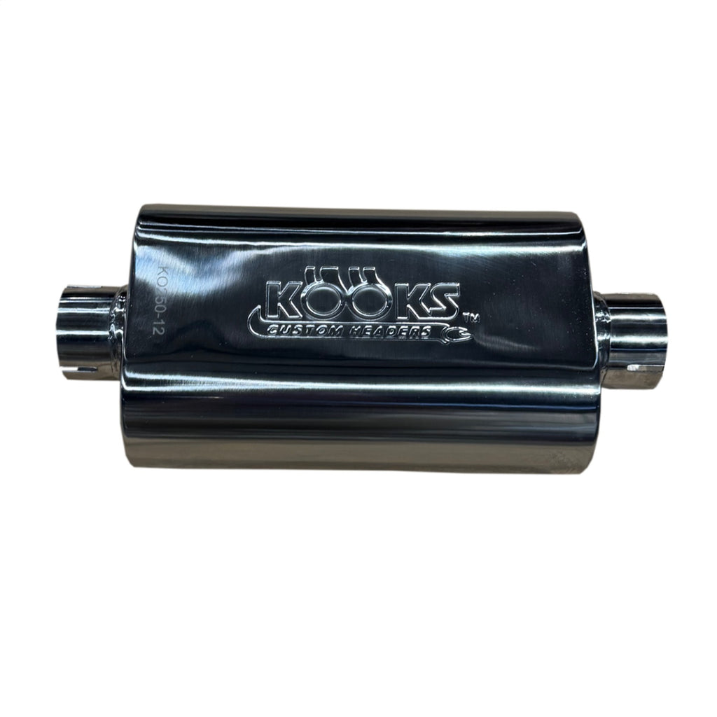 Kooks Custom Headers KO250-12-CI 2-1/2in. Oval Clamp In Muffler 12in. Long Body . Polished Stainless Steel.
