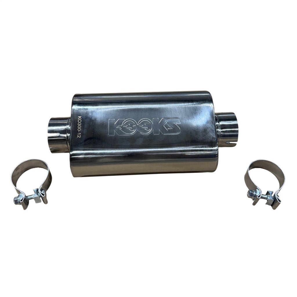 Kooks Custom Headers KO300-12-CI 3in. Oval Clamp In Center/Center Muffler 12in. Long Body . Polished Stainless St