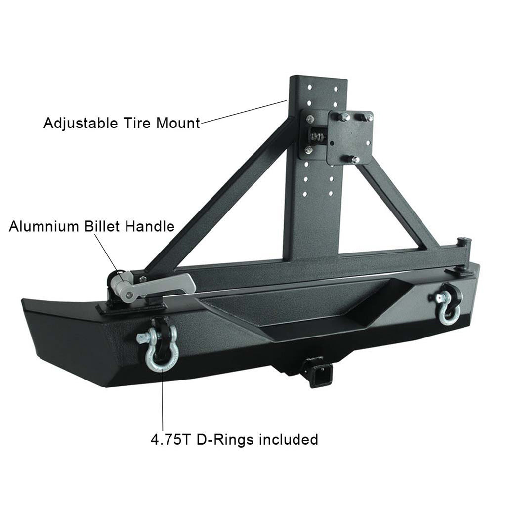 (Kit)-0717-Jeep-Wrangler-Jk-Heavy-Duty-Rock-Crawler-Rear-Bumper-W-Tire-Carrier-(Blk)